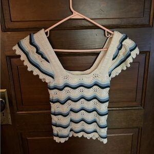 Jessica Simpson Striped Crochet Top with Ruffled Sleeves